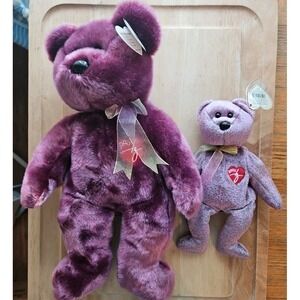 Ty Beanie Buddy 2000 Signature Bear Purple 14" Plush Soft Toy and Baby